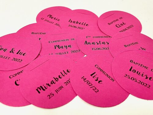 Fuchsia Etiquette à dragées ronde fuchsia