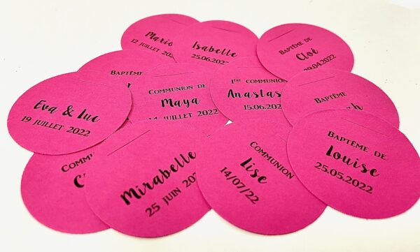 Etiquette à dragées ronde fuchsia