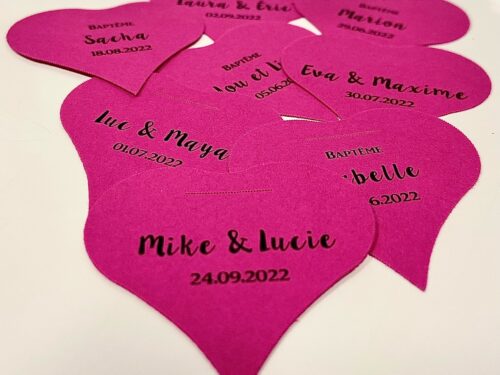 Fuchsia Etiquette à dragées cœur fuchsia