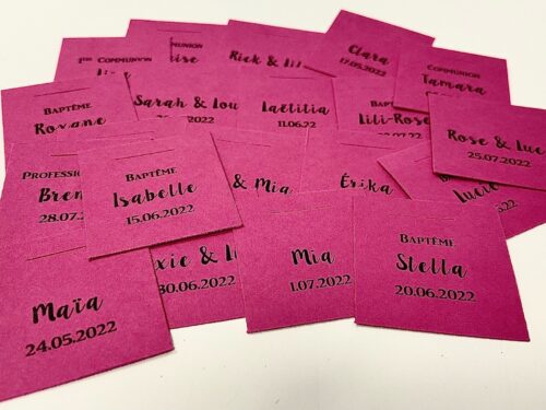 Fuchsia Etiquette à dragées carrée fuchsia