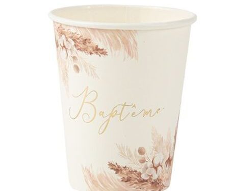 Gobelet bapteme pampas et fleur de coton