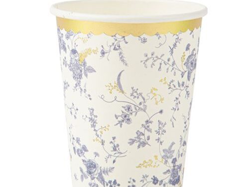 Gobelet toile de jouy fleuri bleu et or