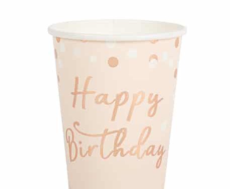 Gobelet happy birtday rose et or