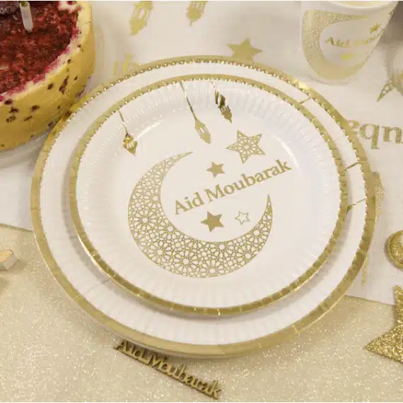 Assiette "Aid Moubarak" - Blanc et Or - Lot de 6