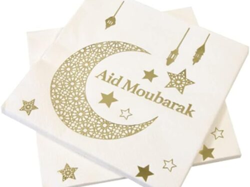 Serviette "Aid Moubarak" - Blanc et Or - Lot de 20