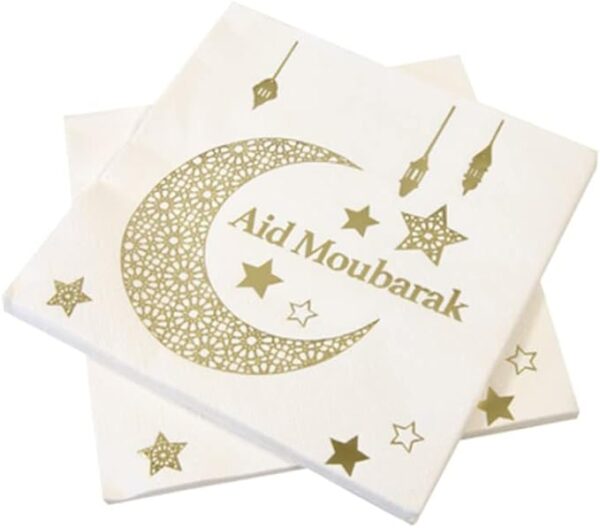 Serviette "Aid Moubarak" - Blanc et Or - Lot de 20