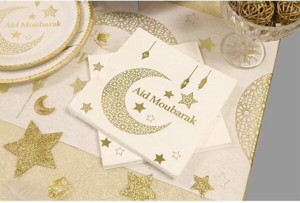 Serviette "Aid Moubarak" - Blanc et Or - Lot de 20