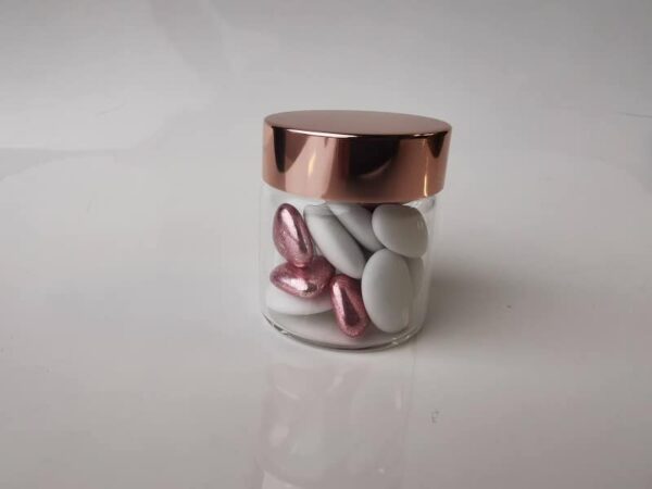 Pot en verre dragees rose gold