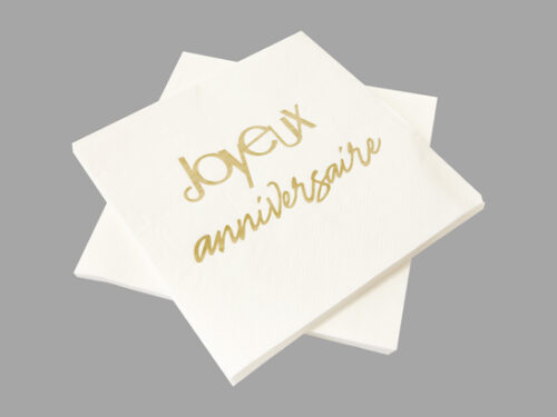 Serviette blanc et or Joyeux anniversaire
