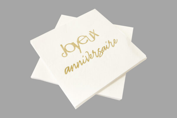 Serviette blanc et or Joyeux anniversaire