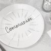 Assiette blanc et argent deco communion