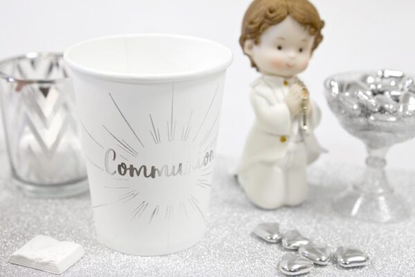 Gobelets Deco communion blanc et argent
