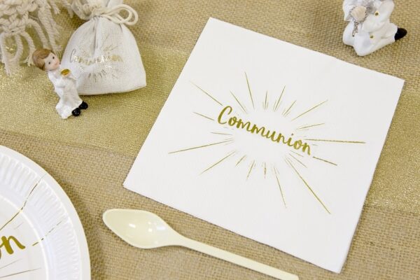 Serviette communion deco blanc et or