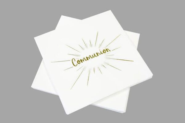 Serviette communion deco blanc et or