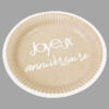 Assiette 18 cm "Joyeux anniversaire" - Kraft/Blanc - Lot de 6