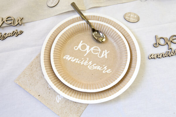 ASSIETTE JOYEUX ANNIVERSAIRE KRAFT/BLANC
