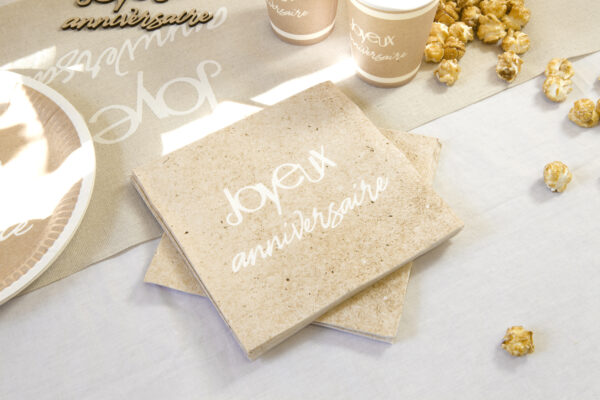 serviette joyeux anniversaire kraft et blanc