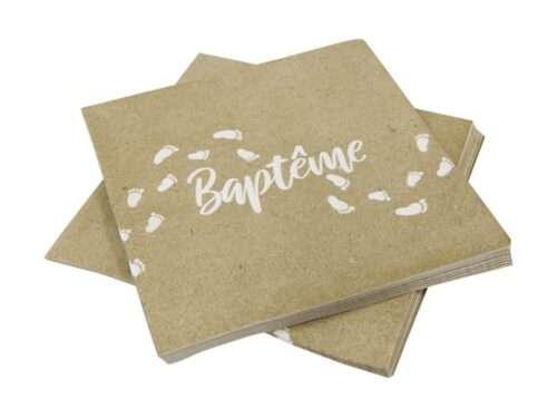 Serviette "Baptême" - Kraft - Lot de 20