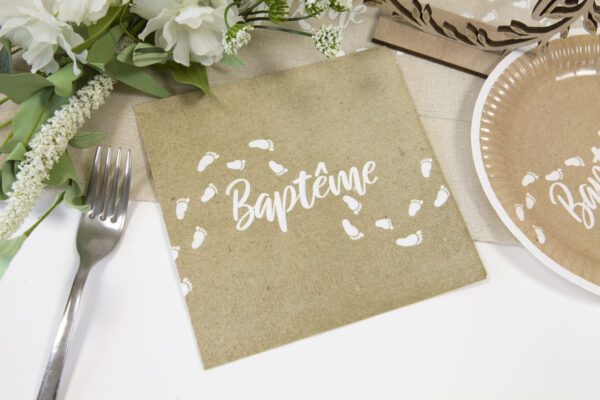 Serviette "Baptême" - Kraft - Lot de 20