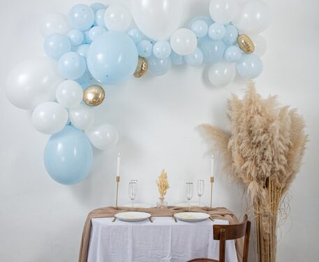 Kit Arche Ballon Bleu ciel et or et Blanc 91503