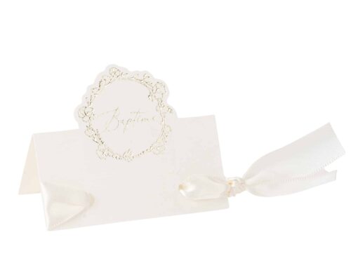 Marque place bapteme creme et or