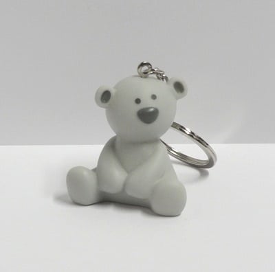 PORTE CLES OURSON GRIS DRAGEES BAPTEME NAISSANCE