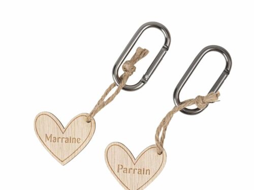 Porte cles parrain marraine bois