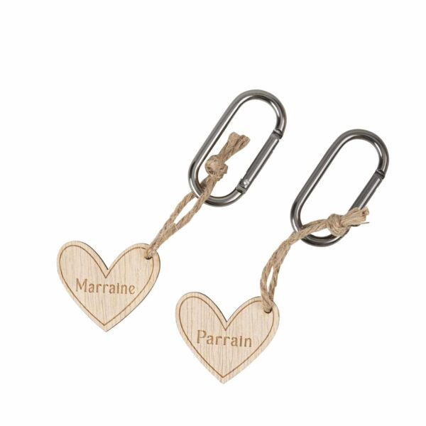 Porte cles parrain marraine bois
