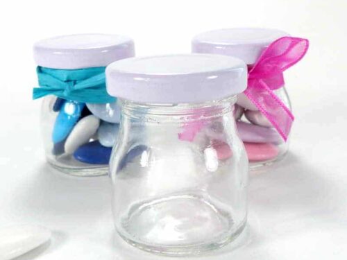 Pot a dragees en verre avec couvercle blanc