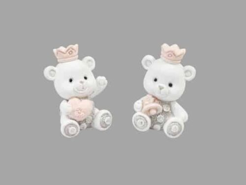 RES404CF# Figurine résine - Ourson rose - Lot de 2