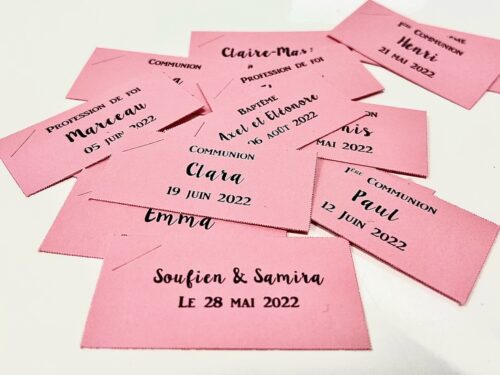 Rose Etiquette à dragées rectangle rose