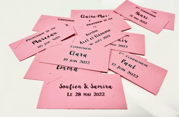 Etiquette à dragées rectangle rose