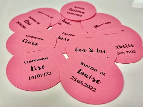 Rose Etiquette à dragées ronde rose