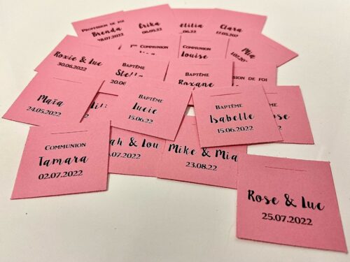 Rose Etiquette à dragées carrée rose