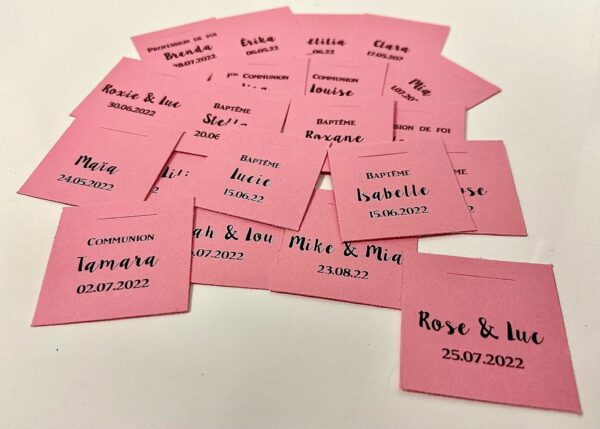 Etiquette à dragées carrée rose