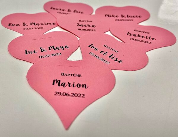 Etiquette à dragée cœur rose