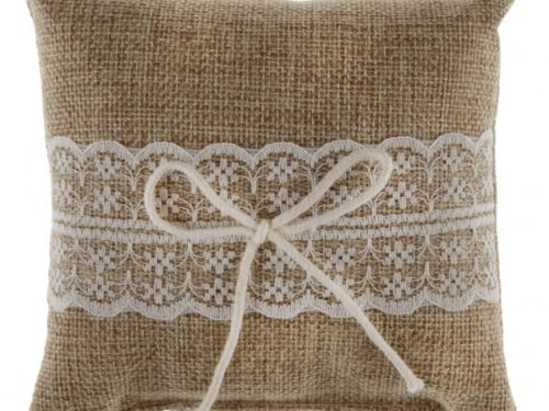 SAN-5336 – Coussin pour Alliances – Jute & Dentelle – 1 Coussin pour Alliances - Jute & Dentelle