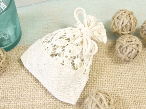 sac dragees dentelle et lin dragees champetre sac