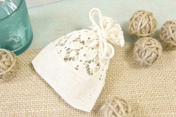 sac dragees dentelle et lin dragees champetre sac