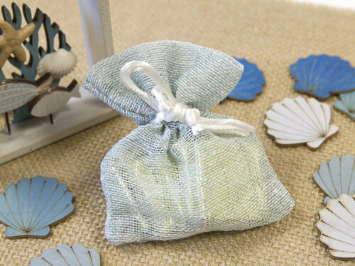 sac a dragées tissu bleu