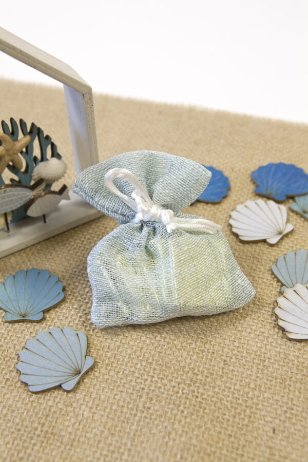 sac a dragées tissu bleu