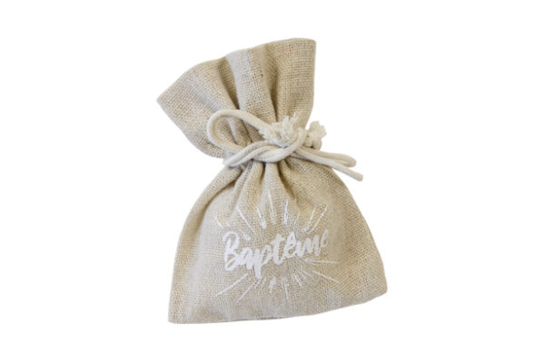 sac a dragées baptême blanc lin