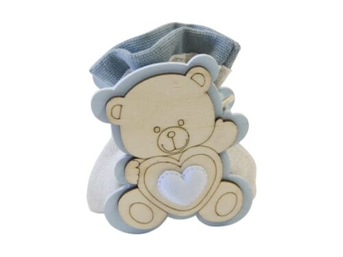 Contenant dragées baptême - Ourson en bois - Bleu