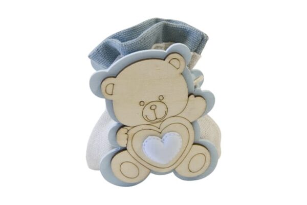 Contenant dragées baptême - Ourson en bois - Bleu