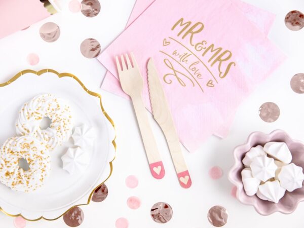 Couverts en bois - Rose/Coeur - Lot de 18