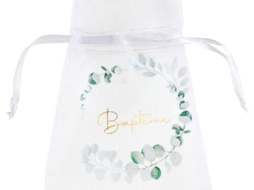 Sac a dragees bapteme champetre couronne végétal