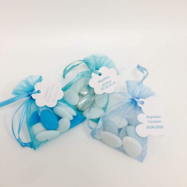 Sac à dragées organza - Turquoise - Lot de 10