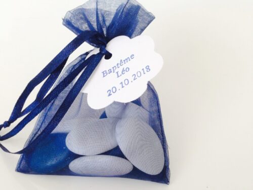 sac a dragees organza bleu marine
