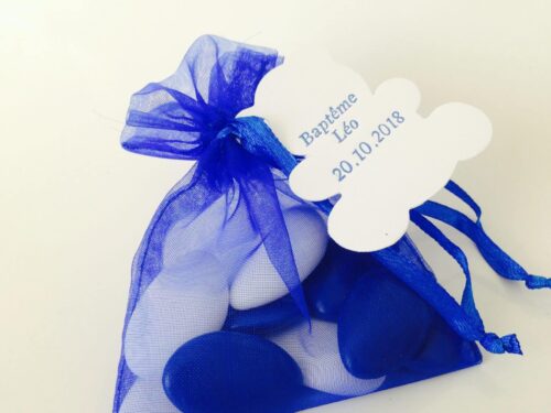 sac a dragees organza bleu roi