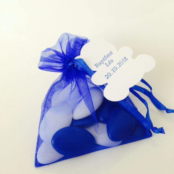 sac a dragees organza bleu roi